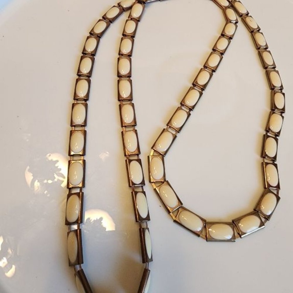 VINTAGE BRASS AND ENAMEL CHANNEL NECKLACE